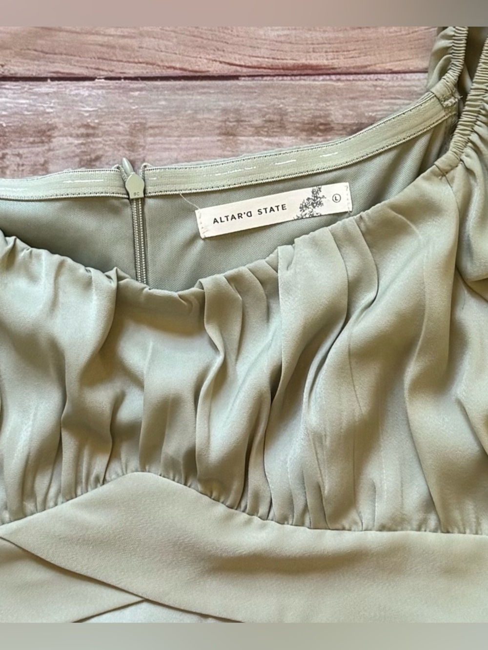 SOLD! ALTAR'D STATE Sage Green LOLA Crossover Mini Babydoll Dress Sz L - Picture 5 of 12